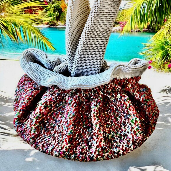 Vintage BEADED Drawstring Wrist Pouch Bag Flapper Art Deco Small - Picture 6 of 13